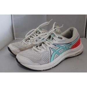 ASICS GEL CONTEND 7 White Blue Walking/Running Sneakers #1012A911 Womens Sz 6